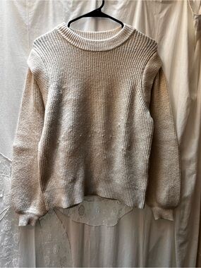 Who What Wear Cream Ribbed Crewneck Sweater